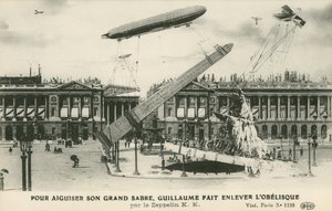 Keisari Wilhelm II kuvitteli Zeppelinin (litho) poistavansa obeliskin Pariisista tekijältä French School