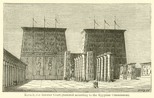 Karnak, sisätuomioistuin, entisöity Egyptin komission mukaan (kaiverrus) tekijältä French School