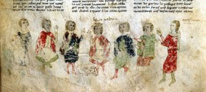 Kuningas Arthur ja ritarit. 1200-luvun ranskalainen käsikirjoitus. Bibl. Marciana, Venetsia. tekijältä French School