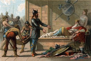 Kuningas Clovis III kutsui Le Feneant, Ranskan kuningas 691-695. Kromolitografia noin 1890. tekijältä French School
