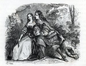 Kuningas Ludvig XIV (1638-1715) ja hänen rakastajatar Louise de La Valliere (1644-1710) - (kaiverrus) 1846 tekijältä French School