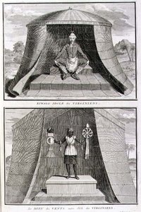 Kiwasa ja tuulien jumala, Virginian epäjumalat, kuvitus teoksesta "Uskonnolliset seremoniat ja tavat", kaiverrus Bernard Picart (1673-1733) 1721 (kaiverrus) tekijältä French School