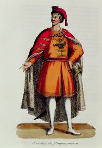 Unkarin kaatuneen lohikäärmeritarikunnan ritari, kuva Pierre Helyotin (1660-1716) teoksesta Histoire et Costumes des Ordres Monastiques, 1842 tekijältä French School