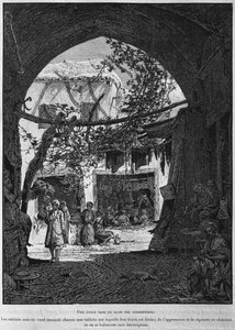 Koraanikoulu Suutarit Baazarissa, La Terre Sainte of Victor Guerin, 1884 (bw-kaiverrus) tekijältä French School