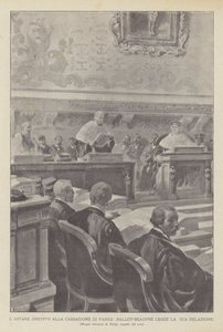 Dreyfusin tapaus Pariisin kassaatiossa Ballot-Beaupre lukee raporttinsa (litho) tekijältä French School