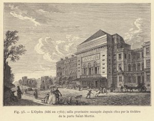 Ooppera, rakennettu vuonna 1781, väliaikainen sali, joka on ollut Porte Saint-Martinin teatterin käytössä vuodesta 1802 (kaiverrus) tekijältä French School