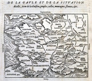 Gallia, sen joet ja vuoret - François de Belle Forestin teoksessa "Universal Cosmography at the End of the World", toim. Sonnius, Pariisi tekijältä French School
