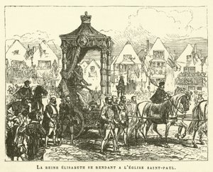 Kuningatar Elisabeth menossa Pyhän Paavalin kirkkoon (kaiverrus) tekijältä French School