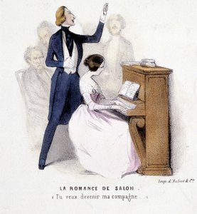 The Salon Romance: Mies laulaa pianon säestyksellä naiselta, kirjoittanut Lonsay, n. 1845. tekijältä French School