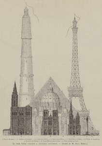 La tour Eiffel comparee a differents monuments (kaiverrus) (kaiverrus) tekijältä French School