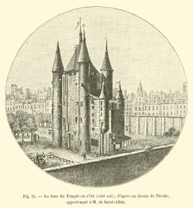 Temppelin torni vuonna 1793, itäpuolella; Nicollen piirroksesta; kuului herra de Saint-Albinille tekijältä French School