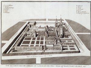 Saint Germainin luostari ennen vuotta 1640 - Dom Jacques Bouillartin teoksessa St Germain des Presin luostarin historia, toim. Dupuis, Pariisi tekijältä French School