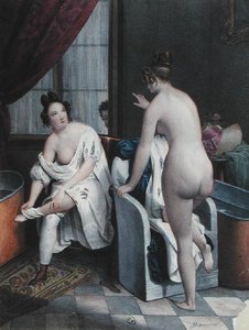 Naiset kylpemässä, n. 1840 (väri litho) tekijältä French School