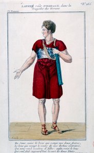 Lafon Horatiuksen roolissa Corneillen Horacespiecen tragediassa (1640). Kaiverrus 1800-luvulta. Pariisi, Comedie Francaise. tekijältä French School