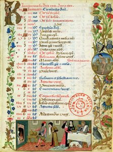 Lat 1173 f.1 tammikuu; hahmoja syömässä ja juomassa, kirjoittanut Robinet Testard, Charles of Angoulemen Hoursista tekijältä French School