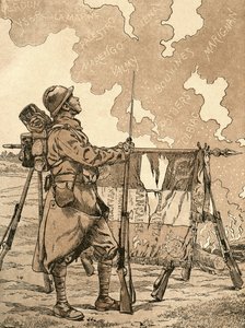 Le bleuet. Símbolo de memória e solidariedade na França, para veteranos e vítimas da Primeira Guerra Mundial. Ilustração de propaganda francesa da 1ª Guerra Mundial, evocando vitórias francesas através dos tempos. Da Agenda Buvard du Bon Marche publicada e tekijältä French School