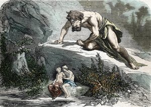 "Le Cyclops Polypheme yllättävä Galatee et Acis" (kaiverrus) 1864 tekijältä French School