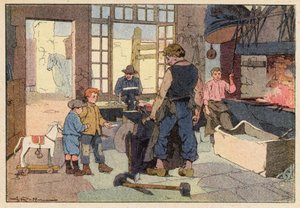 Le Forgeron, The Smith (väri litho) tekijältä French School