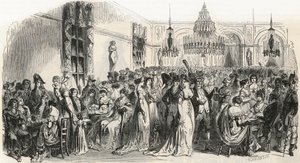 Le Grand Salon du cafe Frascati Pariisissa 1800-luvulla - Edmond Texierin kaiverrus Tableau-de-Parisissa 1852 tekijältä French School