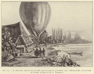 Jean Bart, hiekkasäkkien painama, vietti yön 9. marraskuuta 1870 Heurteauvillessa Seinen rannalla. tekijältä French School