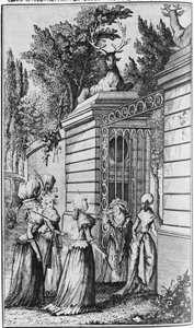 Le Parc aux Cerfs, portti Ludvig XV:n (1710-74) kuninkaalliseen paratiisiin, jota hallinnoi Madame de Pompadour (1721-64) tekijältä French School