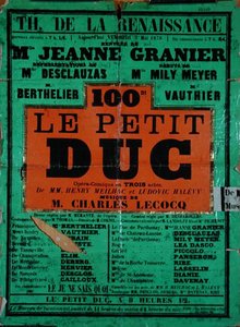 "Le Petit Duc", Charles LeCocqin operetti Theatre de la Renaissancessa, toukokuussa 1878 (värilitho) tekijältä French School