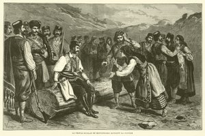 Montenegron prinssi Nicolas jakaa oikeutta (kaiverrus) tekijältä French School