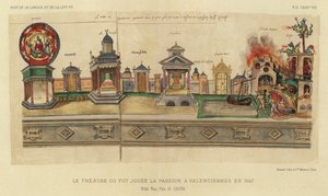 Theatre Ou Fut Jouee La Passion Valenciennesissa vuonna 1547 (väri litho) tekijältä French School