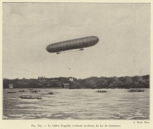 Zeppelin-ilmapallo lentää Bodenjärven yli (kaiverrus) tekijältä French School