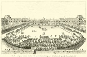 Vuonna 1662 suurelta karusellilta on näkymät Mademoisellen parterrelle, nykyiselle Place du Carrouselille. tekijältä French School