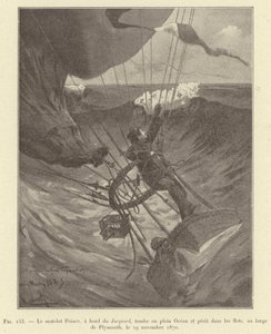 Merimies Prince, Jacquard-laivalla, putoaa keskelle merta ja menehtyy aaltoihin Plymouthin edustalla, 29. marraskuuta 1870 (kaiverrus) tekijältä French School
