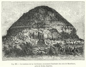 Chretiennen hauta, Mauritanen kuninkaiden hautamuistomerkki, lähellä Koleaa, Algeria (kaiverrus) tekijältä French School