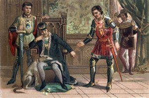 Yleishyödykkeen liiga: Kuningas Ludvig XI tapaa Kaarle Temerairen Peronnessa, Burgundin herttuassa. Kromolitografia noin 1890. tekijältä French School