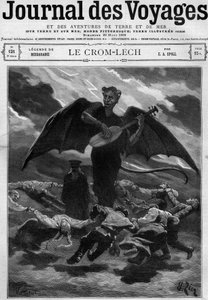 Legenda Bessarabiasta (Itä-Eurooppa): Crom Lech (Crom-Lech). Balalaikaa soittava Saatana kouluttaa tanssijat loputtomaan kierrokseen. Kaiverrus "" Journal des Voyages" -julkaisussa 26. maaliskuuta 1899. tekijältä French School