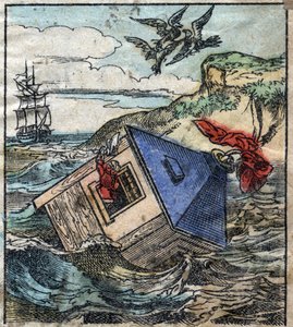 Lemuel Gulliver on talossaan Brobdingnagin jättiläisten maassa. Kuvitus Jonathan Swiftin (1667-1745) elokuvaan "" Gulliver