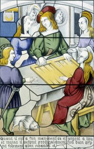 Tuhlaajapoika: Tic-trac-peli keskiajalla ”lasimaalauksen historiassa”, kirjoittanut Ferdinand de Lasteyrie, toim. Pariisi 1853 tekijältä French School