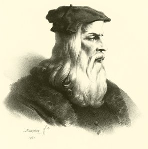 Leonardo Da Vinci, muotokuva (kaiverrus) tekijältä French School