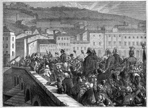 Sata päivää: Napoleonin voittoisa sisäänkäynti Lyoniin 10. maaliskuuta 1815 - Adolphe Thiersin "Imperiumin historia konsulaatin historiaa seuranneessa" - 1879 - yksityinen kokoelma tekijältä French School