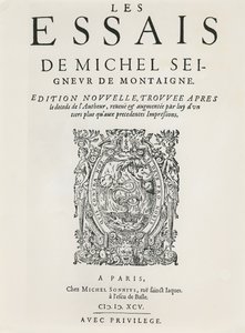 Les Essais, Michel de Montaigne, julkaistu 1595 (kaiverrus) tekijältä French School