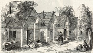 Salpetriere-mökit levottomille hulluille naisille - Kaiverrus "Tableau-de-Paris" -kirjoitukseen Edmond Texier 1852 tekijältä French School