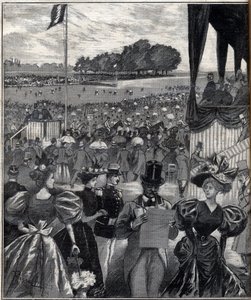 Les courses de lyon (Lyonin kilparadat) - Grand Prix -palkinnon jälkeen - kaiverrus "Le Progres illustrious"" vuonna 1895 tekijältä French School