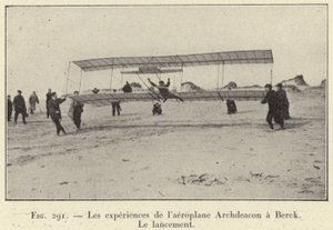Kokemuksia Archdeacon-lentokoneesta Berckissä, laukaisu (kaiverrus) tekijältä French School