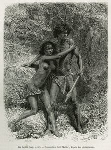 Les fugitives aborigenes, kaiverrus D.Maillartin piirroksen jälkeen, kuvittaa tarinaa kuusi kuukautta Australiassa, jonka on kirjoittanut Desire Charnay, opetusministeriön vuonna 1878 antama lähetystehtävä, julkaistu Tour du Monde -lehdessä, jonka on toimi tekijältä French School