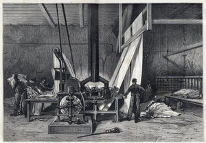 Suuret tehtaat - Dyeing erie Boutarel Clichy la Garennessa - Le mesh des Etoffes - kaiverrus vuodelta 1869 tekijältä French School