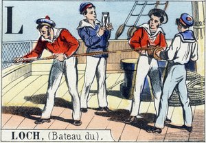 Kirjain L loch . Laivaston aakkoset. Epinaalinen kuva, 1800-luvun loppu. Stensiilinvärinen puukaiverrus tekijältä French School