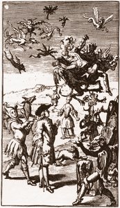 Demonien mielikuva, kaiverrus vuodelta 1710 Laurent Bordelonin (1653-1730) teokseen "Monsieur Ouflen ylenpalttisen mielikuvituksen tarina" tekijältä French School