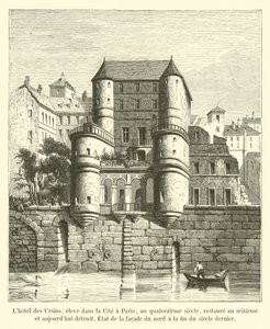 Hôtel des Ursins, rakennettu Citéssä Pariisissa 1300-luvulla, kunnostettu 1600-luvulla ja nyt tuhoutunut, pohjoisen julkisivun tila viime vuosisadan lopussa tekijältä French School