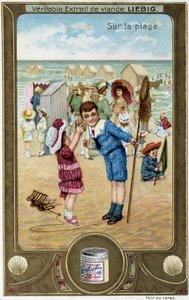 Liebigin kromolitografiasarja "Beach Game" lasten. sd. 1800-luku tekijältä French School