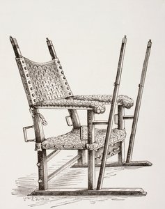 Espanjalaisen Carlos I:n käyttämä hiekkatuoli, Les Arts au Moyen Age, julkaistu 1873 tekijältä French School
