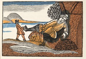 Little Thumb from Histories or Tales of Past Times, kertoo Mother Goose, Morals, M Perrault, pub. 1925 (käsinvärinen puupalikkaprintti) tekijältä French School